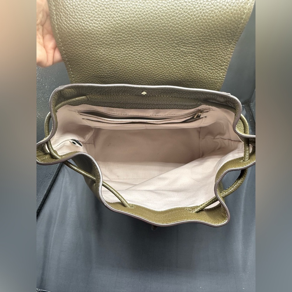 Kate Spade olive green New York sinch pebbled leather backpack - Picture 11 of 13